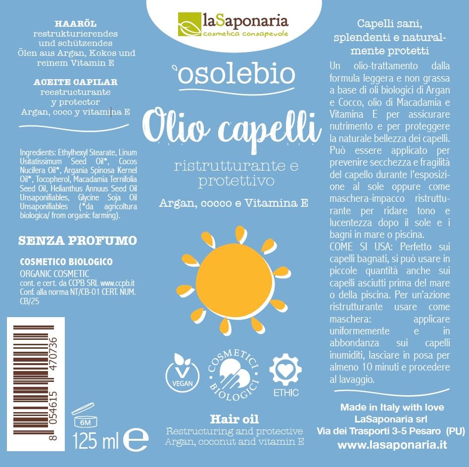 LaSaponaria Olio Capelli Protettivo 3-in-1 125 ml solare