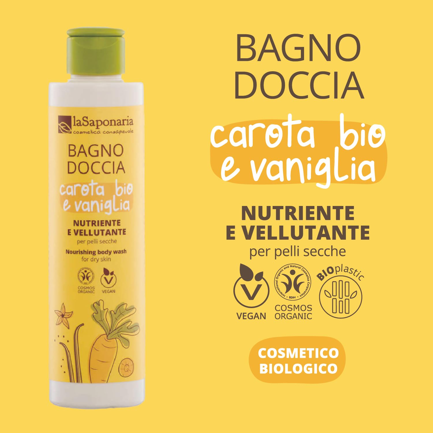 La Saponaria Vaniglia e Carota bagnoschiuma 200 ml pelle secca