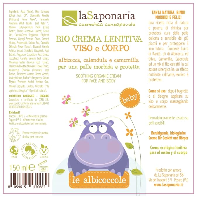 La Saponaria Crema Bio Viso e Corpo Bimbi 150 ml lenitiva