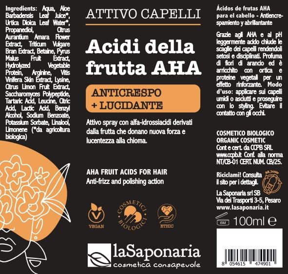La Saponaria Acidi Frutta AHA Spray Capelli 100 ml Fiori Arancio