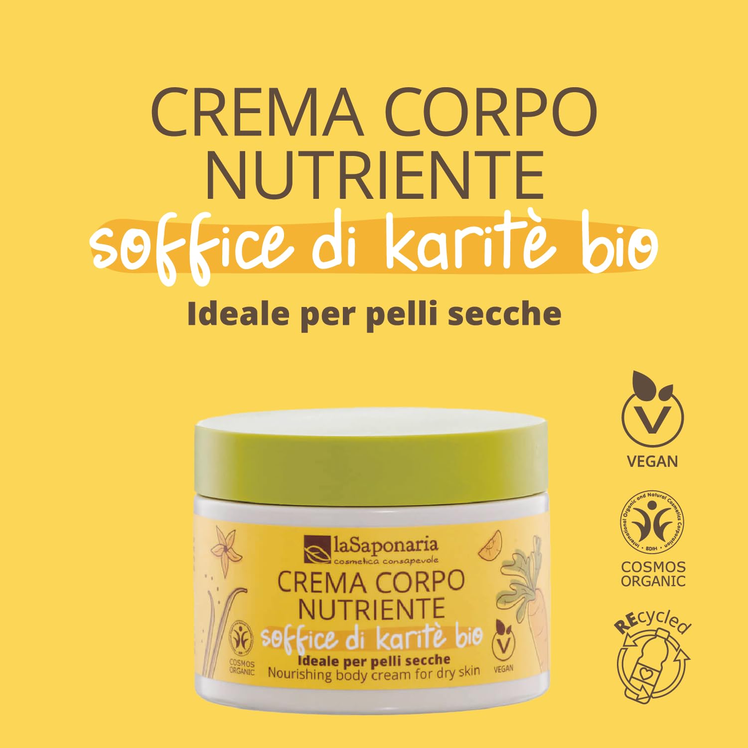 La Saponaria Soffice di Karitè Crema Corpo Carota e Vaniglia 180 ml