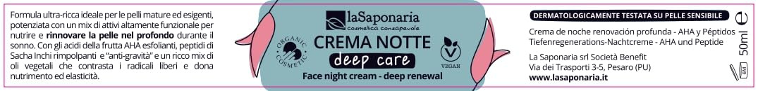 La Saponaria Crema Viso Notte Antirughe AHA e Peptidi 50 ml pelli mature