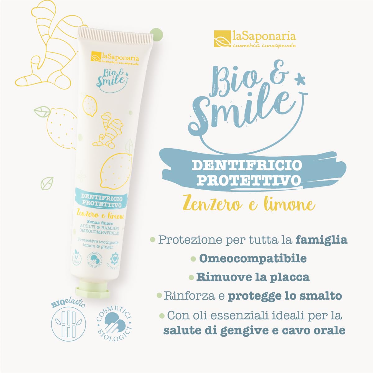 La Saponaria Dentifricio Zenzero Limone Senza Fluoro 75 ml