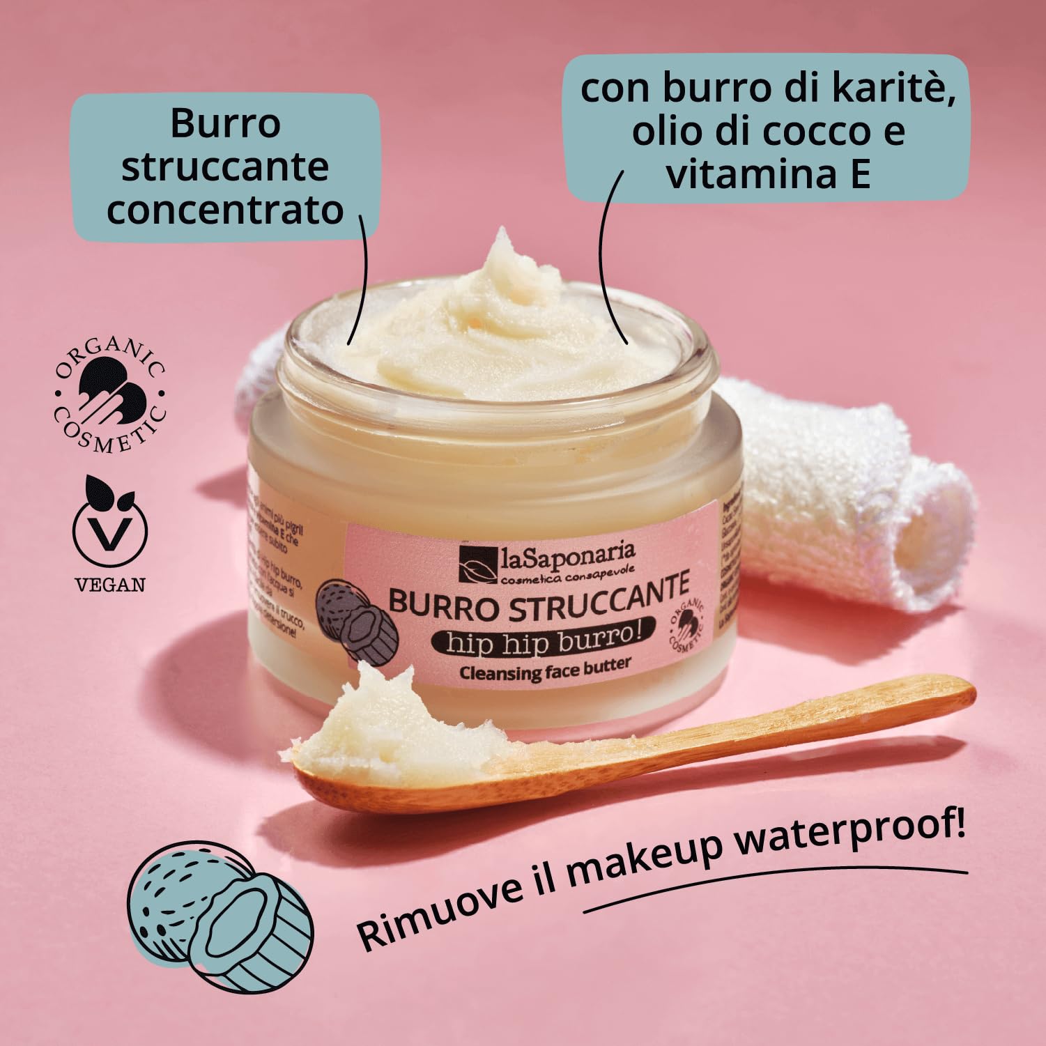 La Saponaria Hip Hip Burro Struccante Viso 45 ml karitè e cocco
