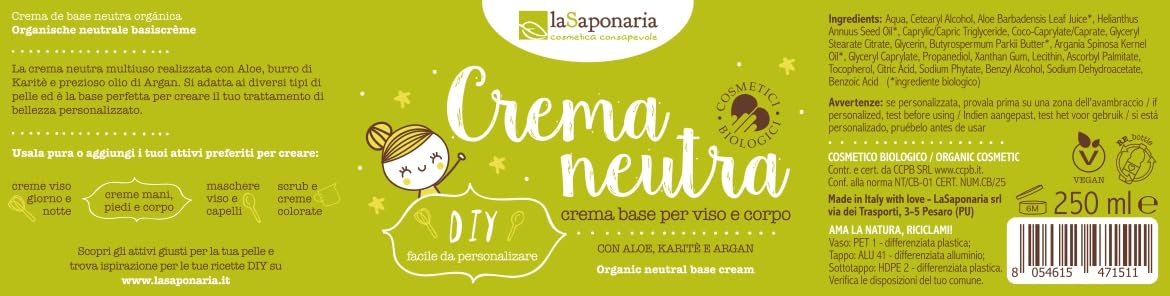 La Saponaria DIY Cream base neutra viso corpo 250ml