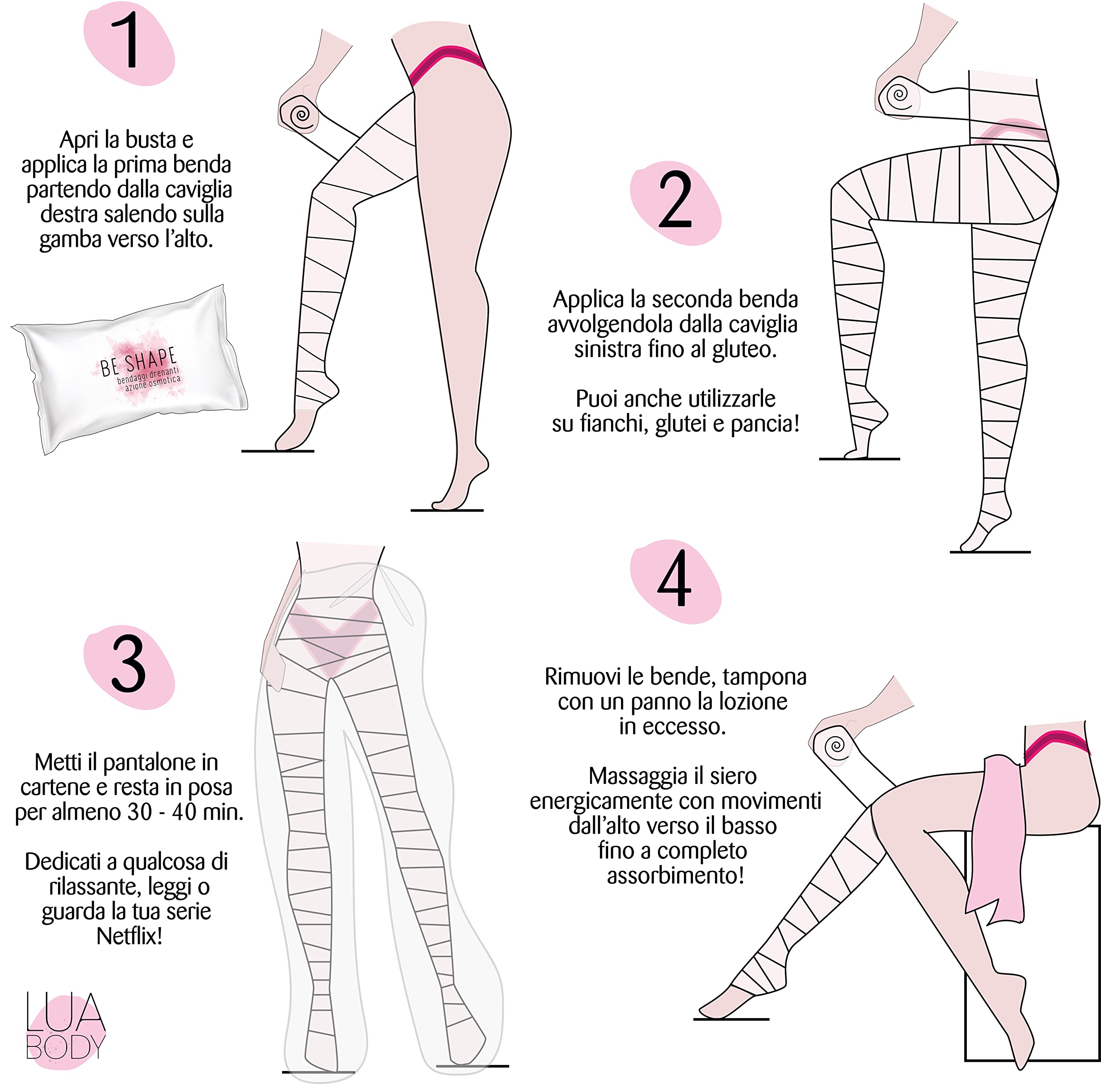 Lua Body Be Shape Bende Anticellulite Sale Rosa Drenanti