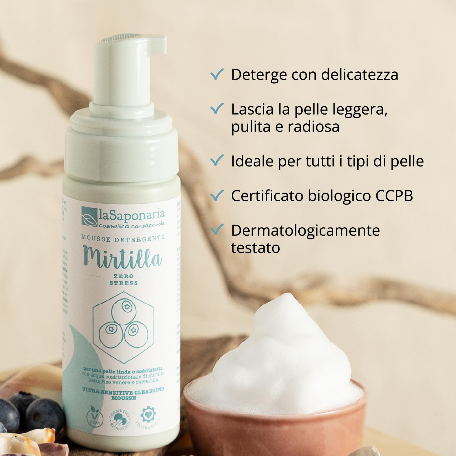 La Saponaria Mousse Mirtilla Detergente Viso 150 ml Sensibile