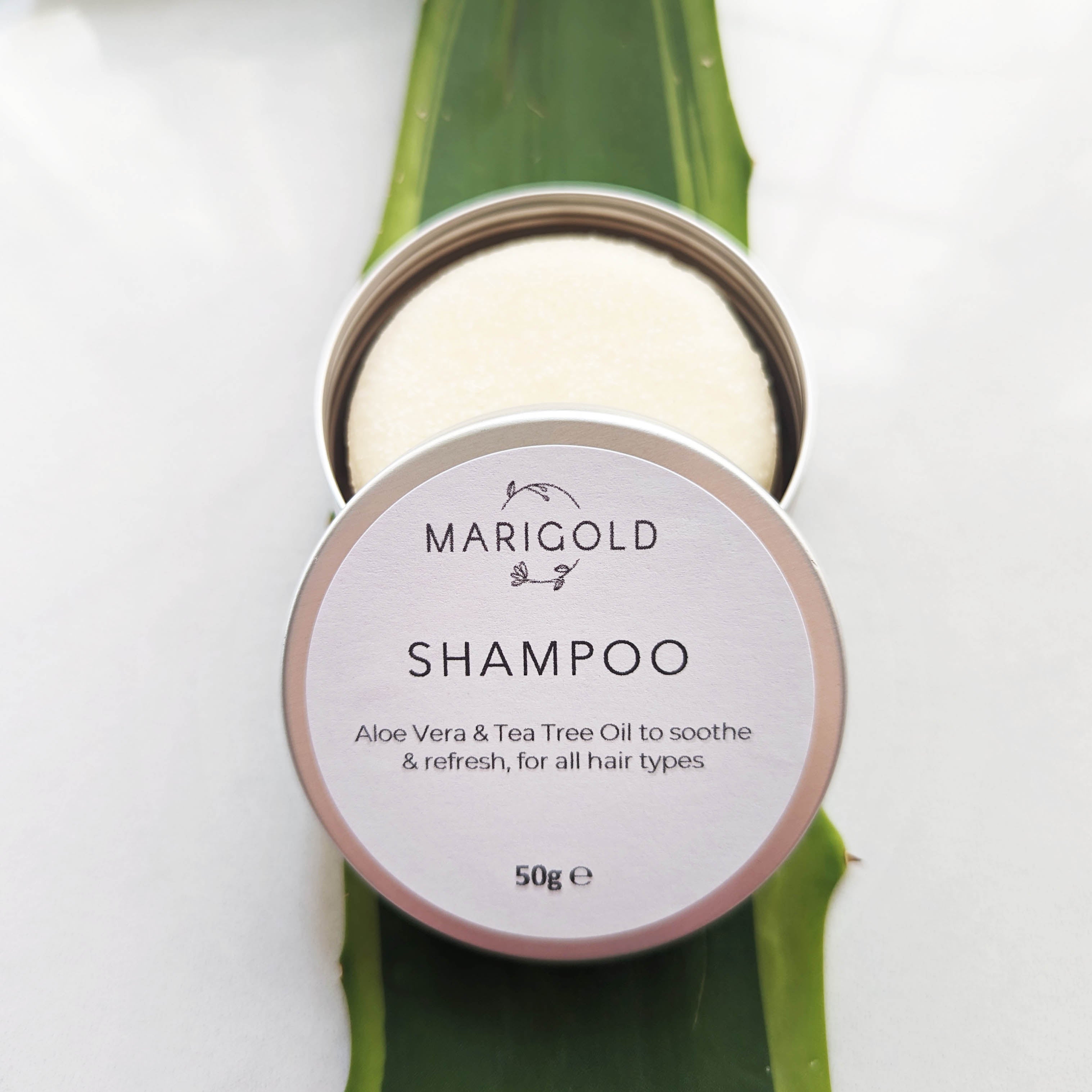 Marigold Charms Aloe Tea Tree Shampoo Solido 50g