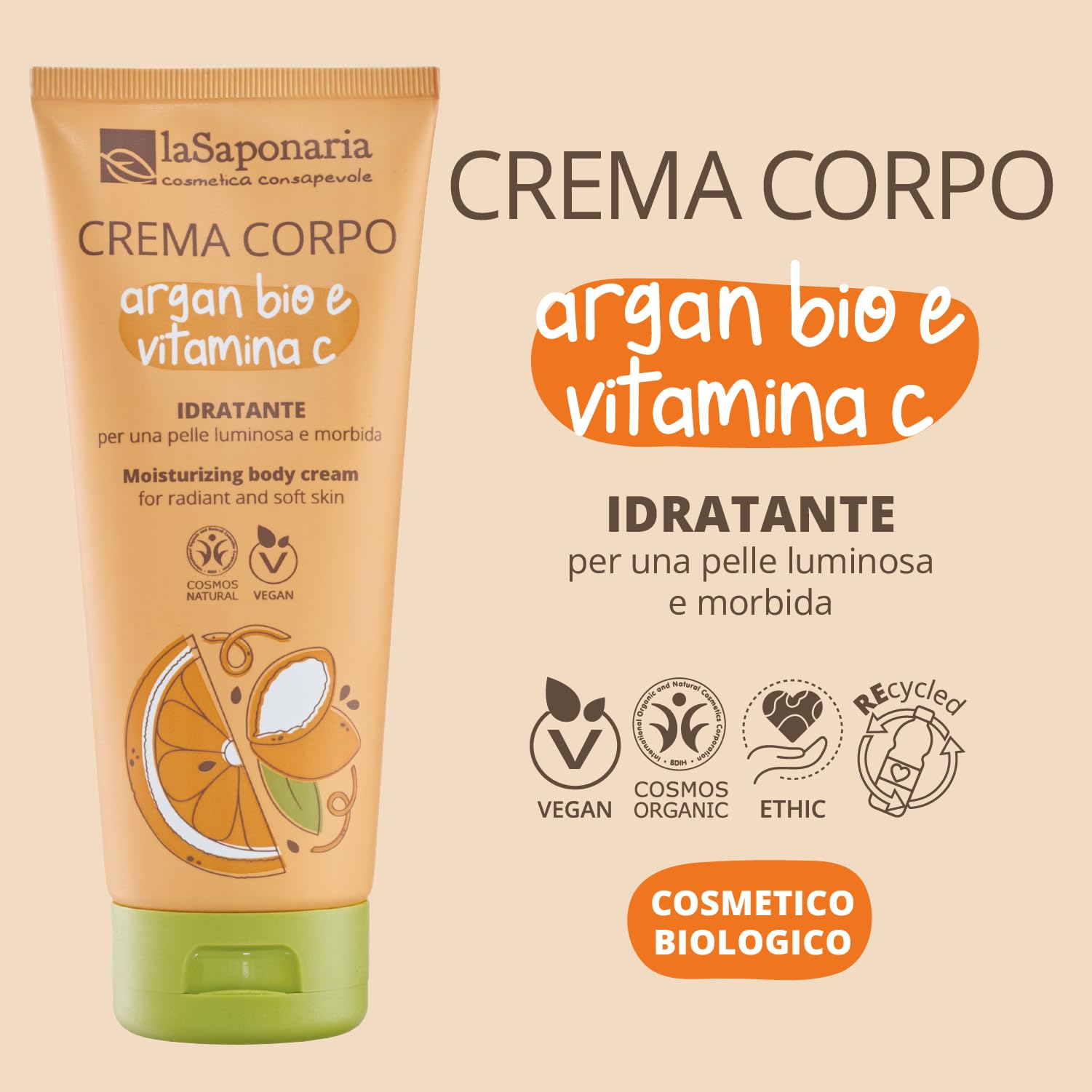 La Saponaria Argan e Vitamina C crema corpo 200 ml illuminante