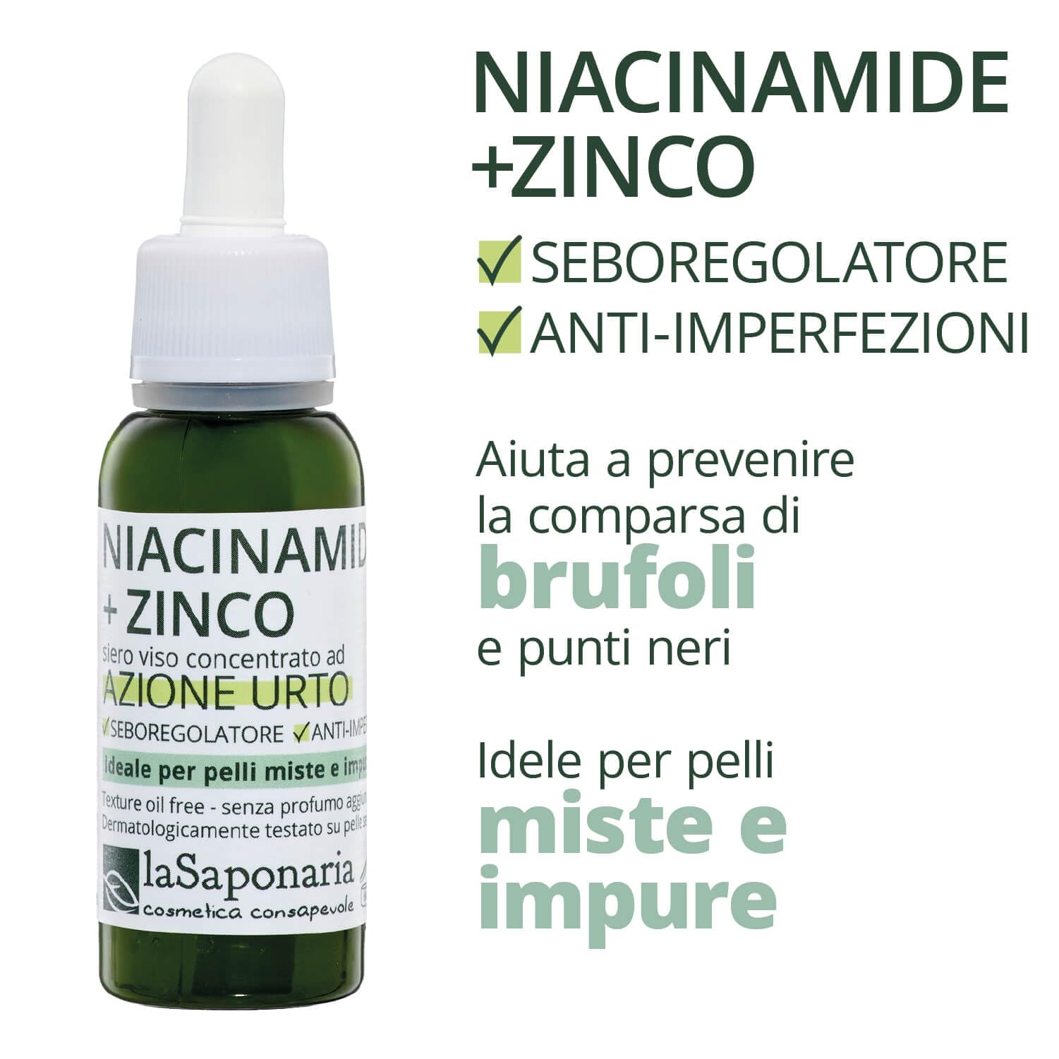 La Saponaria Niacinamide Zinco Siero Viso 30 ml Pelli Impure
